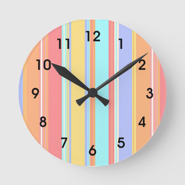 Horloge Ronde Motif à rayures pastel (Recto)