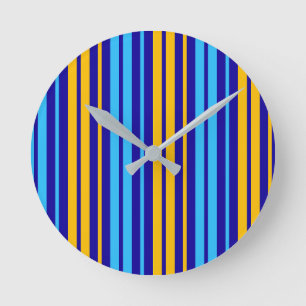 Horloge Ronde Motif à rayures verticales bleu jaune et marine