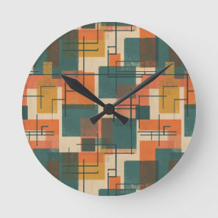 Horloge Ronde Motif Abstrait Rétro Milieu de Siècle Moderne