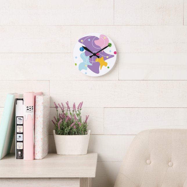 Horloge Ronde Motif abstrait tendance dans les couleurs violet e (Salle de lecture)