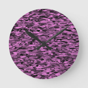 Horloge Ronde Motif Abstrait Violet Noir