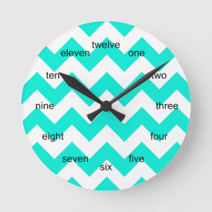 Horloge Ronde Motif Aqua et White Chevron