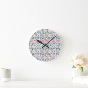 Horloge Ronde Motif aquarelle florale pastel