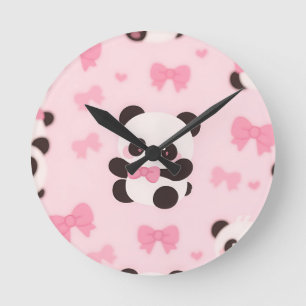 Horloge Ronde Motif Arc-en-ciel Kawaii Panda Rose