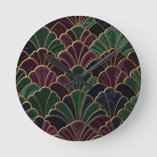 Horloge Ronde Motif Art Déco en écaille de ton bijou en velours