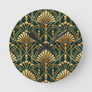 Horloge Ronde Motif Art Déco Or Émeraude