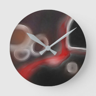 Horloge Ronde Motif artériel : Noir, Blanc et Rouge Abstrait
