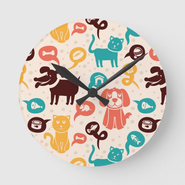 Horloge Ronde Motif Avec Chats Et Chiens Amusants (Recto)