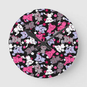 Horloge Ronde motif avec chats kawaii doodle mignon 3