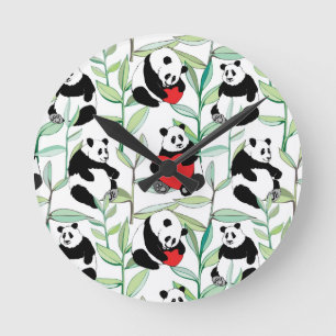 Horloge Ronde motif avec de beaux pandas avec des coeurs