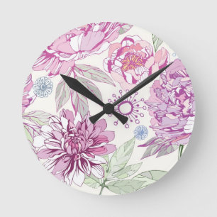 Horloge Ronde Motif avec les fleurs roses