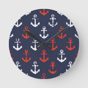 Horloge Ronde Motif blanc et bleu rouge de marine