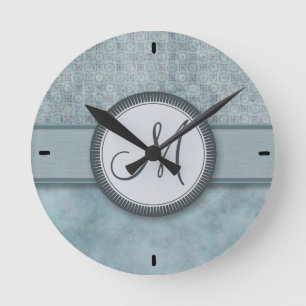 Horloge Ronde Motif bleu de pièce de monnaie de denim avec le mo