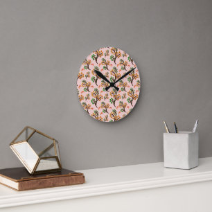Horloge Ronde Motif botanique sans couture avec une branche de f