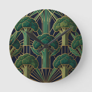 Horloge Ronde Motif Brocoli Art Déco