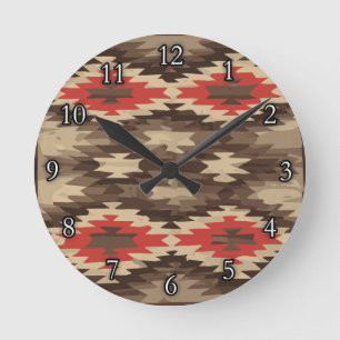 Horloge Ronde Motif Brown/Terra Cotta