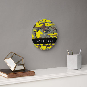 Horloge Ronde Motif Camouflage Jaune et Marron Personnalisé Votr