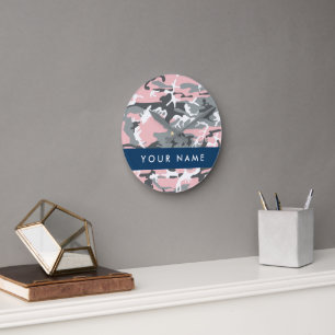 Horloge Ronde Motif camouflage rose et gris Personnalisez votre 
