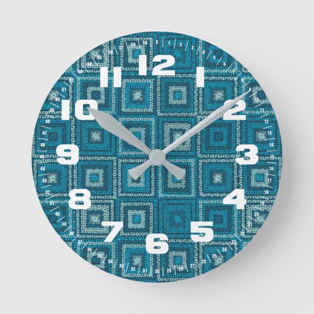 Horloge Ronde Motif Carré Blue Granny (Recto)