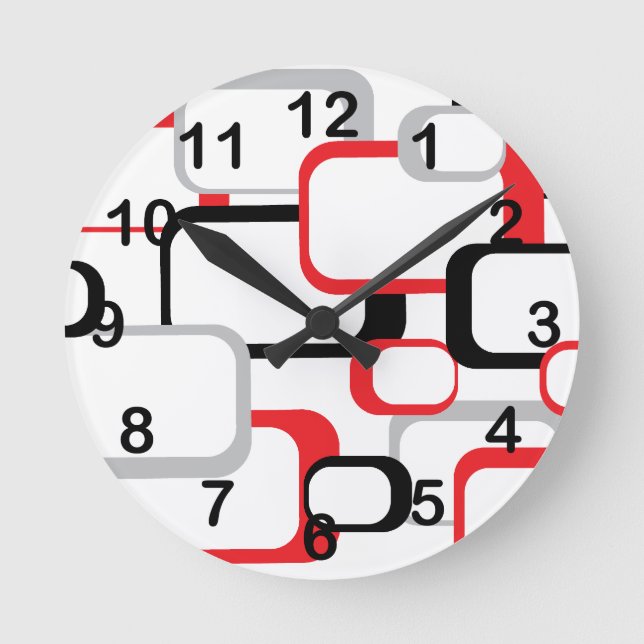 Horloge Ronde Motif Carré rouge noir gris blanc rétro (Recto)