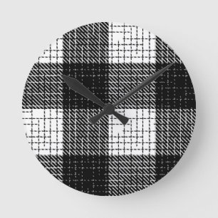 Horloge Ronde Motif carreaux à carreaux noir et blanc gras 