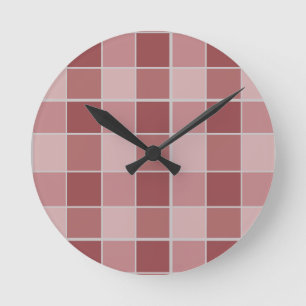 Horloge Ronde Motif Carreaux à Teinte Rose Chaud et Terracotta