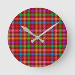 Horloge Ronde Motif carreaux gingham coloré rouge