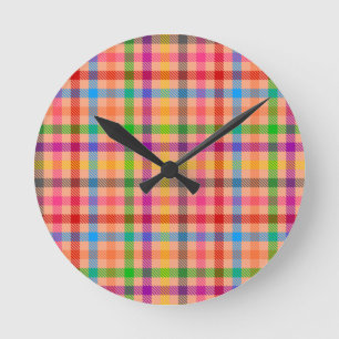 Horloge Ronde Motif carreaux gingham couleur orange