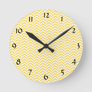 Horloge Ronde Motif Chevron jaune et blanc