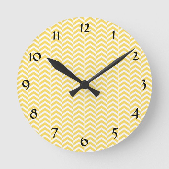 Horloge Ronde Motif Chevron jaune et blanc (Recto)