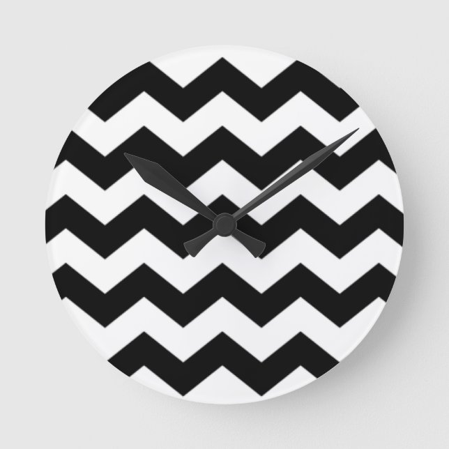 Horloge Ronde Motif Chevron noir et blanc (Recto)