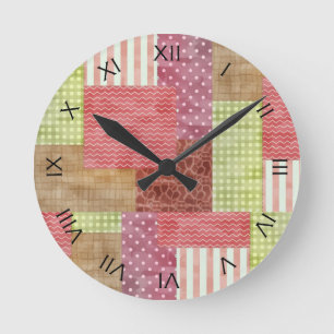 Horloge Ronde Motif chic Quiltblocks de patchwork de pays