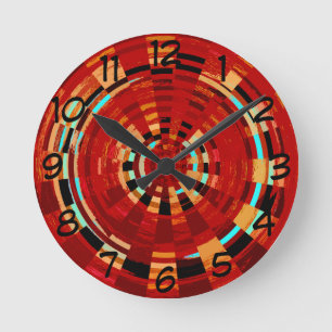 Horloge Ronde Motif circulaire Brown rouge rouge bleu jaune rét