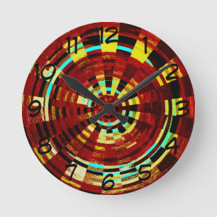Horloge Ronde Motif circulaire Brown rouge rouge bleu jaune rétr