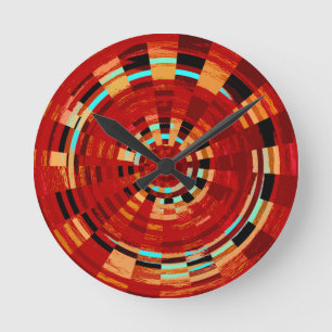 Horloge Ronde Motif circulaire Brown rouge rouge bleu jaune rétr
