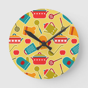 Horloge Ronde Motif coloré des ustensiles de cuisine