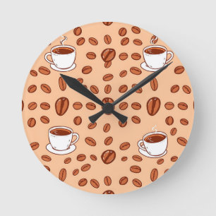 Horloge Ronde Motif Cozy de Tasses de Café Grains