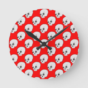 Horloge Ronde Motif crânien sur Arrière - plan rouge