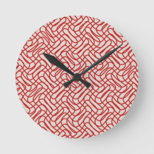 Horloge Ronde Motif Crème Et Ligne Abstraite Rouge