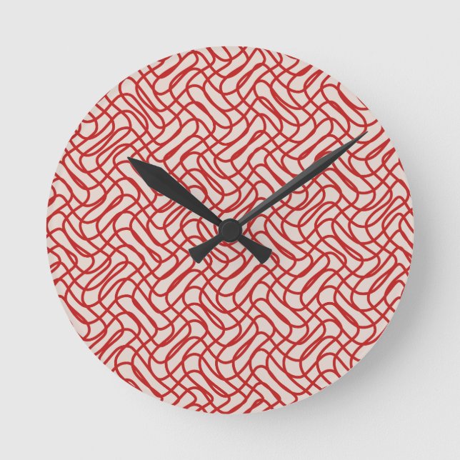 Horloge Ronde Motif Crème Et Ligne Abstraite Rouge (Recto)