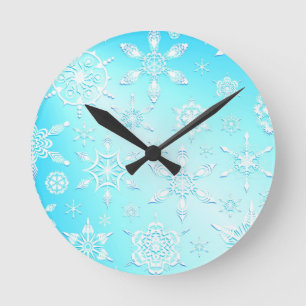Horloge Ronde Motif Crystal Snowflakes