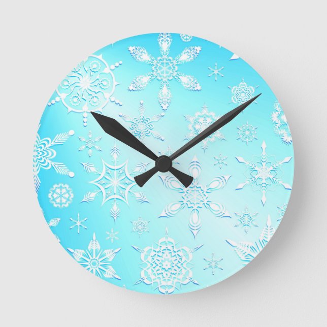 Horloge Ronde Motif Crystal Snowflakes (Recto)