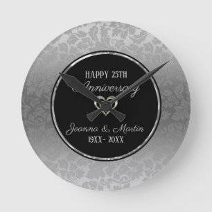 Horloge Ronde Motif damas dégradé argent Anniversaire de mariage