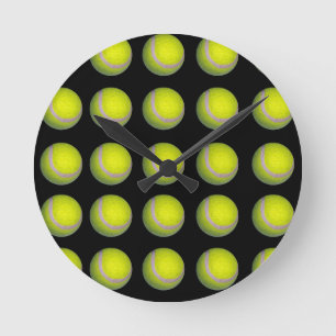 Horloge Ronde Motif de balle de tennis noir jaune,