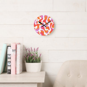 Horloge Ronde Motif de blobs à dégradé moderne en rose et orange