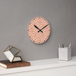 Horloge Ronde Motif de cameo floral vintage en rose et orange