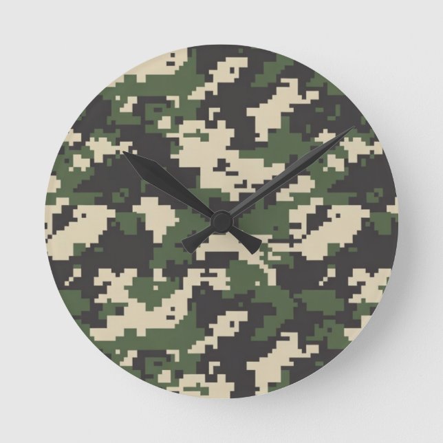 Horloge Ronde Motif de camouflage numérique vert (Recto)