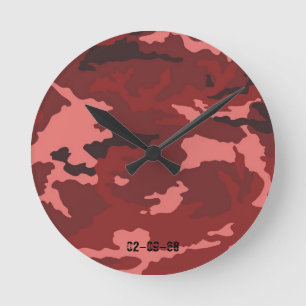 Horloge Ronde Motif de camouflage rouge