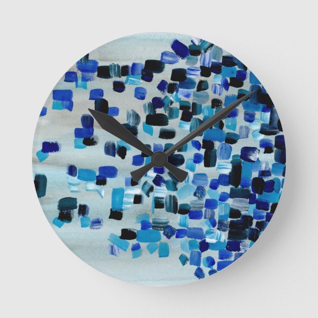 Horloge Ronde Motif de Carré d'aquarelle Turquoise bleu (Recto)
