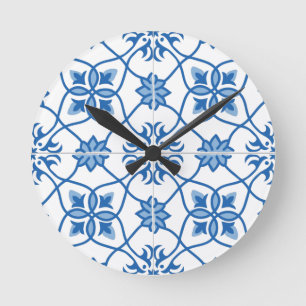 Horloge Ronde Motif de carreaux portugais vintage Azulejo
